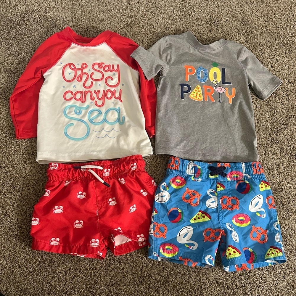 Toddler swimsuit Set - Red and Gray